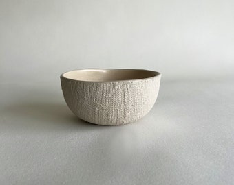 Handmade Beige Ceramic Soup Bowl: Rustic textured dinnerware