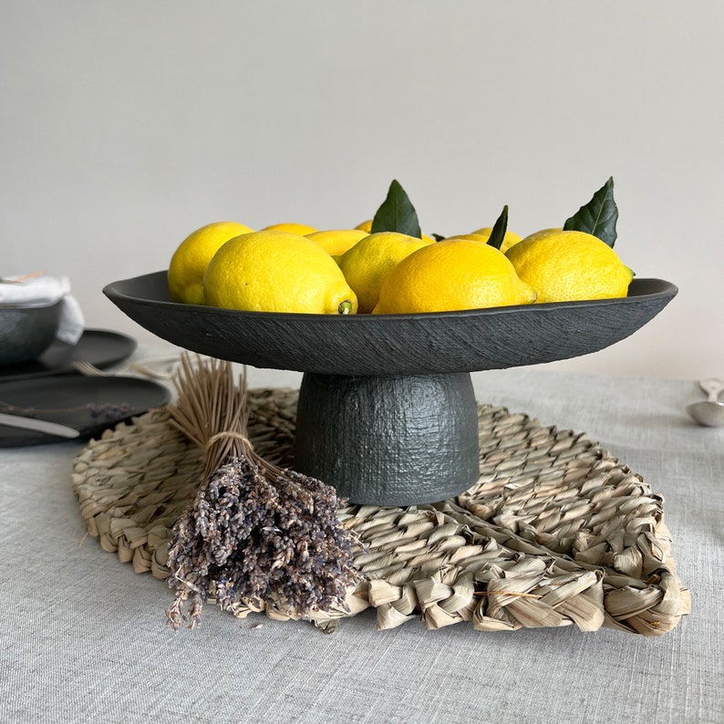 Handmade Textured Organic Ceramic Large Tray Black image 3