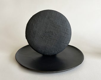 Small, Handmade Textured Organic Ceramic Plate - Black