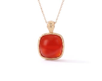 Carnelian Pendant Necklace, 18K Textured Gold Pendant