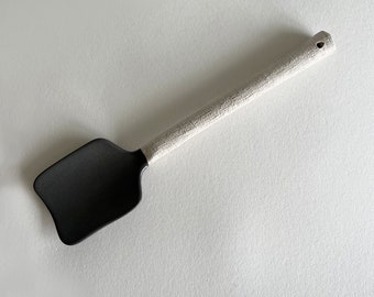 Handmade Ceramic Serving Spoon: Rustic Stoneware, Beige & Charcoal