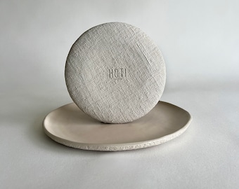 Handmade Beige Ceramic Large Dinner Plate:Rustic Stoneware, Wabi Sabi Design