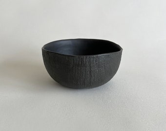 Handmade Black Stoneware Bowl: Rustic Textured Ceramic Ramen Bowl