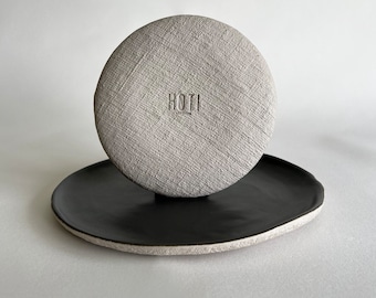 Handmade Ceramic Small Dinner Plate: Rustic Charcoal Stoneware, Wabi Sabi Design