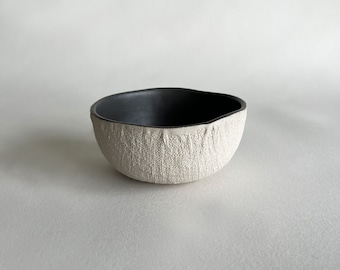 Handmade Textured Organic Ceramic Bowl - Beige / Charcoal