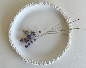 Handmade White Ceramic Small Plate: Textured Stoneware, Rustic Wabi Sabi