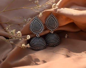 Oxidized Silver Jhumka Earrings: Handmade Indian Boho Jewelry