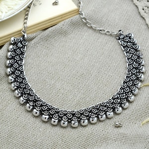 JewelPartnerHandmade Oxidized Silver Necklace| Traditional Ethnic Jewelry | Boho Choker for Women |Indian Festival Wear | Statement Necklace