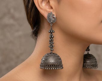 Oxidized Silver Jhumka Earrings | Boho Tribal Statement Earrings | Indian Ethnic Jewelry | Festival Jewelry | Gift for Women