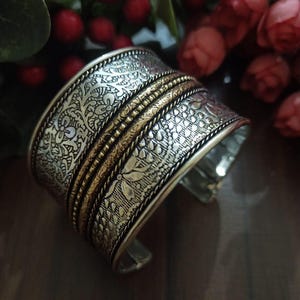 Oxidized Dual Tone Kada: Handmade Ethnic Bracelet, Adjustable Fit