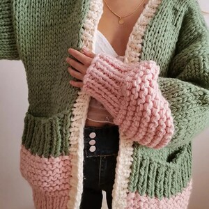 24+ Pastel Color Block Knit Cardigan
