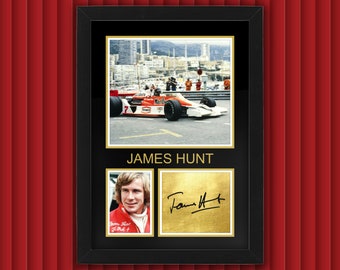 JAMES HUNT F1 McLaren Display Case w Reproduced Autograph Signature Framed Unique Gift