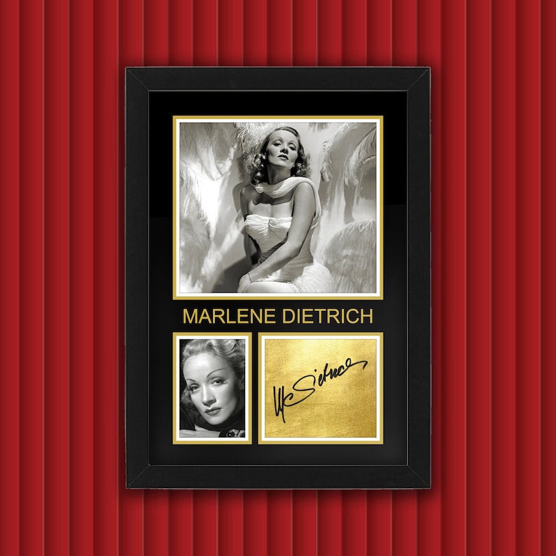 MARLENE DIETRICH Display Case w Reproduced Autograph Signature Framed Unique Gift image 1