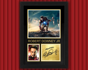 ROBER DOWNEY JR. / Iron Man Display Case w Reproduced Autograph Signature Framed Unique Gift