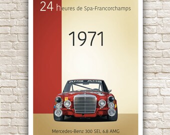 1971 Mercedes 300 SEL 6.8 AMG 24 Hours Spa - Fine Art Print Poster Limited 1 of 1000