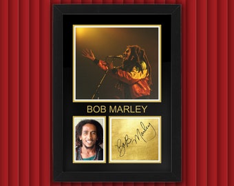 BOB MARLEY Display Case w Reproduced Autograph Signature Framed Unique Gift