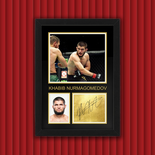 Vitrine KHABIB NURMAGOMEDOV avec signature autographe reproduite encadrée cadeau unique