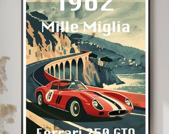 1962 FERRARI 250 GTO Mille Miglia - Fine Art Collectible Print Poster Limited 1 of 1000 A1