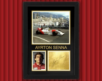 AYRTON SENNA F1 McLaren Display Case w Reproduced Autograph Signature Framed Unique Gift