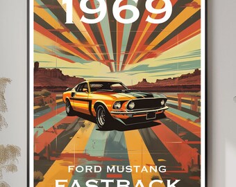 1969 FORD MUSTANG FASTBACK - Fine Art Collectible Print Poster Limited 1 of 1000 A1