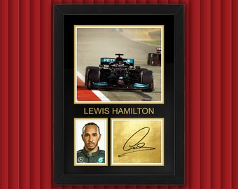 LEWIS HAMILTON / F1 Mercedes-AMG Petronas Display Case w Reproduced Autograph Signature Framed Unique Gift