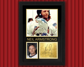 NEIL ARMSTRONG / APOLLO 11 Display Case w Reproduced Autograph Signature Framed Unique Gift