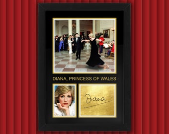 DIANA, Princess Of Wales Display Case w Reproduced Autograph Signature Framed Unique Gift