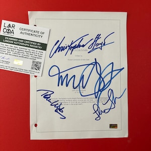 Guion/guion de Regreso al Futuro auténtico firmado a mano por Michael J. Fox, Christopher Lloyd, Lea Thompson y Thomas F. Wilson + Certificado de Autenticidad LAR (Raro)