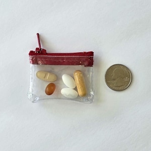 Mini 2.25 x 1.75 Clear EDC Pouch / Tiny Medication Holder / Micro Coin Purse / Pocket Size Organizer / Travel Pill Case / Small Zipper Bag