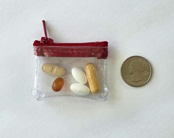 Mini 2.25 x 1.75 Clear EDC Pouch / Tiny Medication Holder / Micro Coin Purse / Pocket Size Organizer / Travel Pill Case / Small Zipper Bag