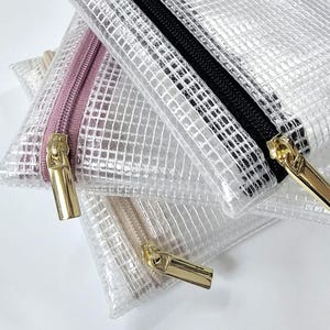 Small Clear Travel Bag Set, See-through Tech and Toiletry Bags, Handmade Transparent Vinyl Zipper Pouches