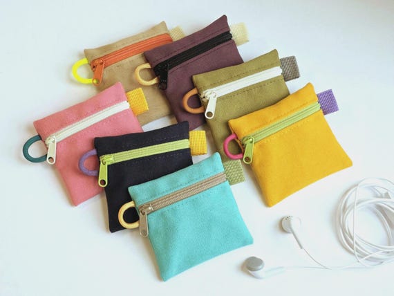 SMALL tiny/micro canvas zipper pouch / earbud organizer case / travel gear / bag accessory / coin purse / hipster pouch