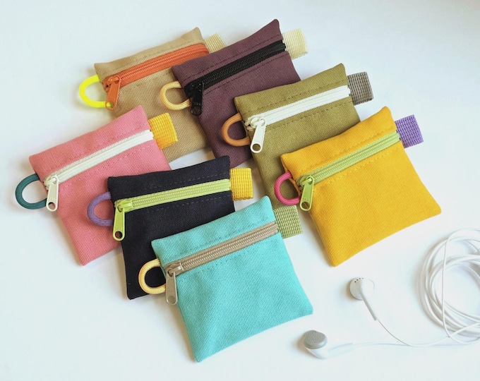 SMALL tiny/micro canvas zipper pouch / earbud organizer case / travel gear / bag accessory / coin purse / hipster pouch
