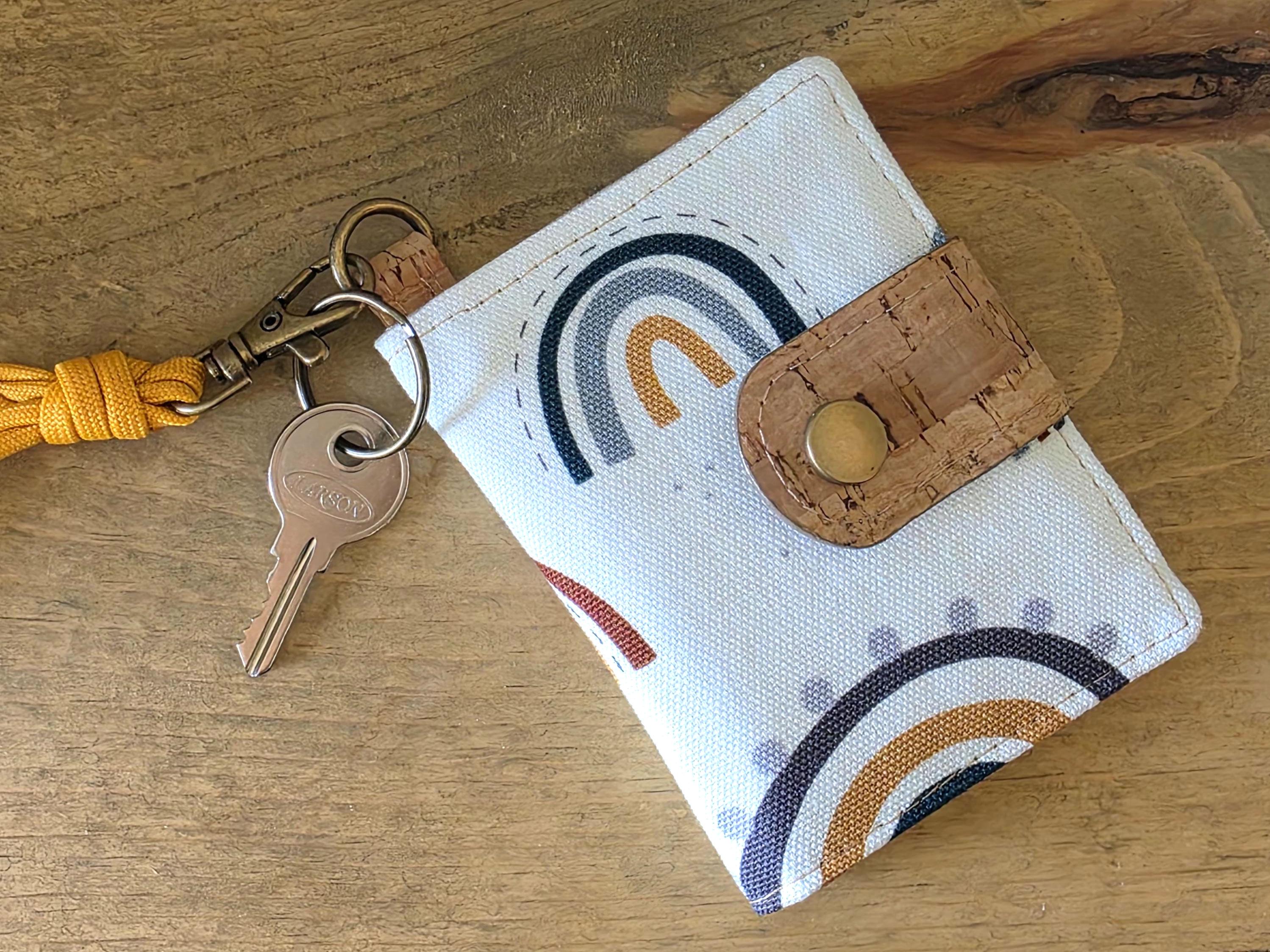 Boho Keychain Wallet With Wrist Strap, Small Fabric Clutch Card Holder ...