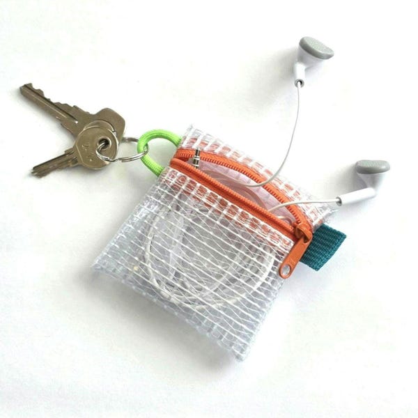 Clear Compact Zipper Pouch - Mini / Micro Bag - Tiny Coin Purse - Small Protective Case - Pocket / Lanyard / Keychain Bag - Earbud Pouch