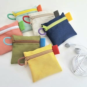 PETITE pochette zippée en toile minuscule/micro / étui de rangement pour écouteurs / équipement de voyage / accessoire de sac / porte-monnaie / pochette hipster