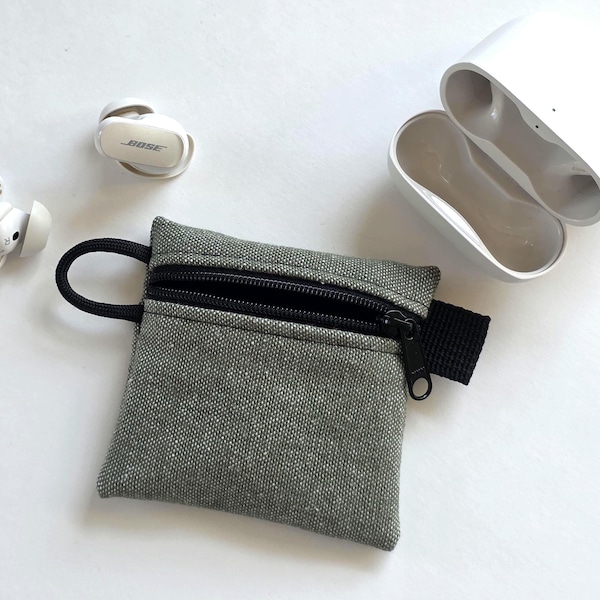 Handmade Canvas Keychain Pouch, Earbud Case, Mini Coin Purse