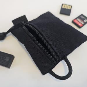 Handmade mini coin purse / small canvas zipper pouch / earbud travel case / tiny tech carrier /  little storage bag