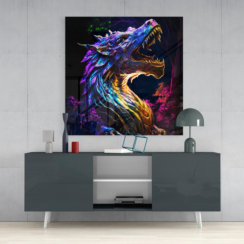 Abstract Art Dragon - Glass Wall Art - Etsy