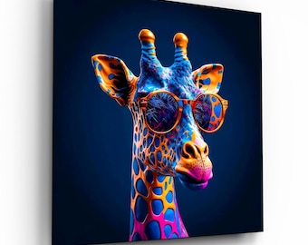 Star Zebra Glass Wall Art, Colorful Zebra Portrait Print, Modern Animal Wall Decor, Living Room and Bedroom Art, Tempered Glass Gift
