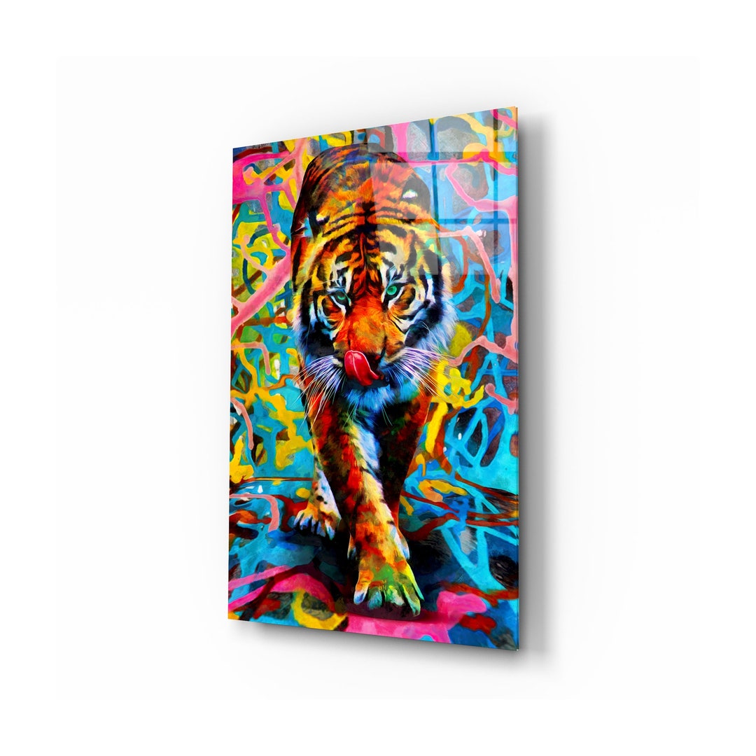 Colorful Tiger Glass Wall Art Etsy UK