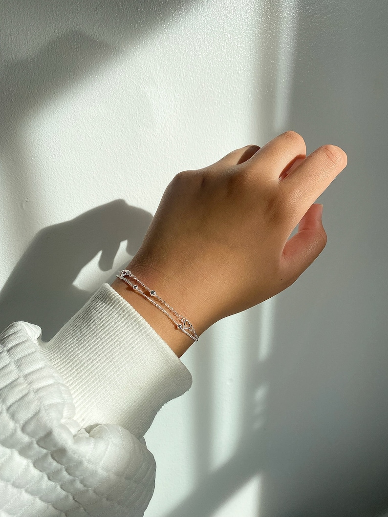 Sterling Silver Heart Bracelet, Cute Bracelet, Women Jewellery, Dainty Gift Bracelet, Minimalist Adjustable Everyday Simple Bracelet, Gifts zdjęcie 8