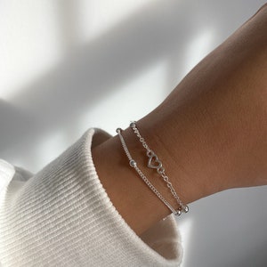 Sterling Silver Heart Bracelet, Cute Bracelet, Women Jewellery, Dainty Gift Bracelet, Minimalist Adjustable Everyday Simple Bracelet, Gifts zdjęcie 9