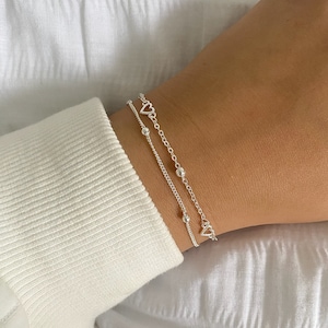 Sterling Silver Heart Bracelet, Cute Bracelet, Women Jewellery, Dainty Gift Bracelet, Minimalist Adjustable Everyday Simple Bracelet, Gifts zdjęcie 1