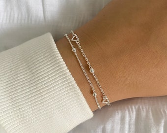 Pulsera de corazón de plata de ley, pulsera linda, joyería de mujer, pulsera de regalo delicada, pulsera simple minimalista ajustable todos los días, regalos