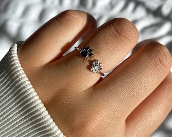 Sterling zilveren hond Paw Ring, verstelbare ring, zilveren ring, hondenliefhebbers, schattige ring, huisdier minnaar cadeau, CZ ring, unieke ring, dierenringen, ringen