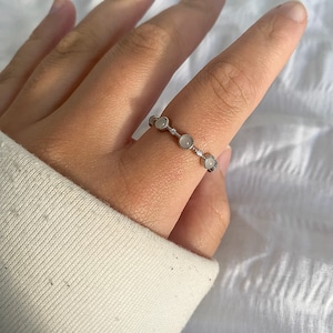 Sterling Silver Moonstone Ring, Adjustable Ring, Dainty Gemstone Ring, Cute Ring, Delicate Ring, Rings For Women, Minimalist Jewellery, Ring image 3