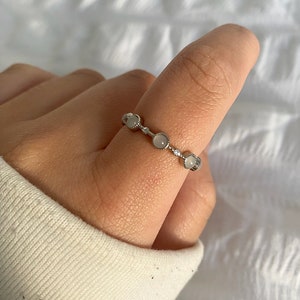 Sterling Silver Moonstone Ring, Adjustable Ring, Dainty Gemstone Ring, Cute Ring, Delicate Ring, Rings For Women, Minimalist Jewellery, Ring image 1