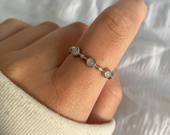 Sterling Silver Moonstone Ring, Adjustable Ring, Dainty Gemstone Ring, Cute Ring, Delicate Ring, Rings For Women, Minimalist Jewellery, Ring