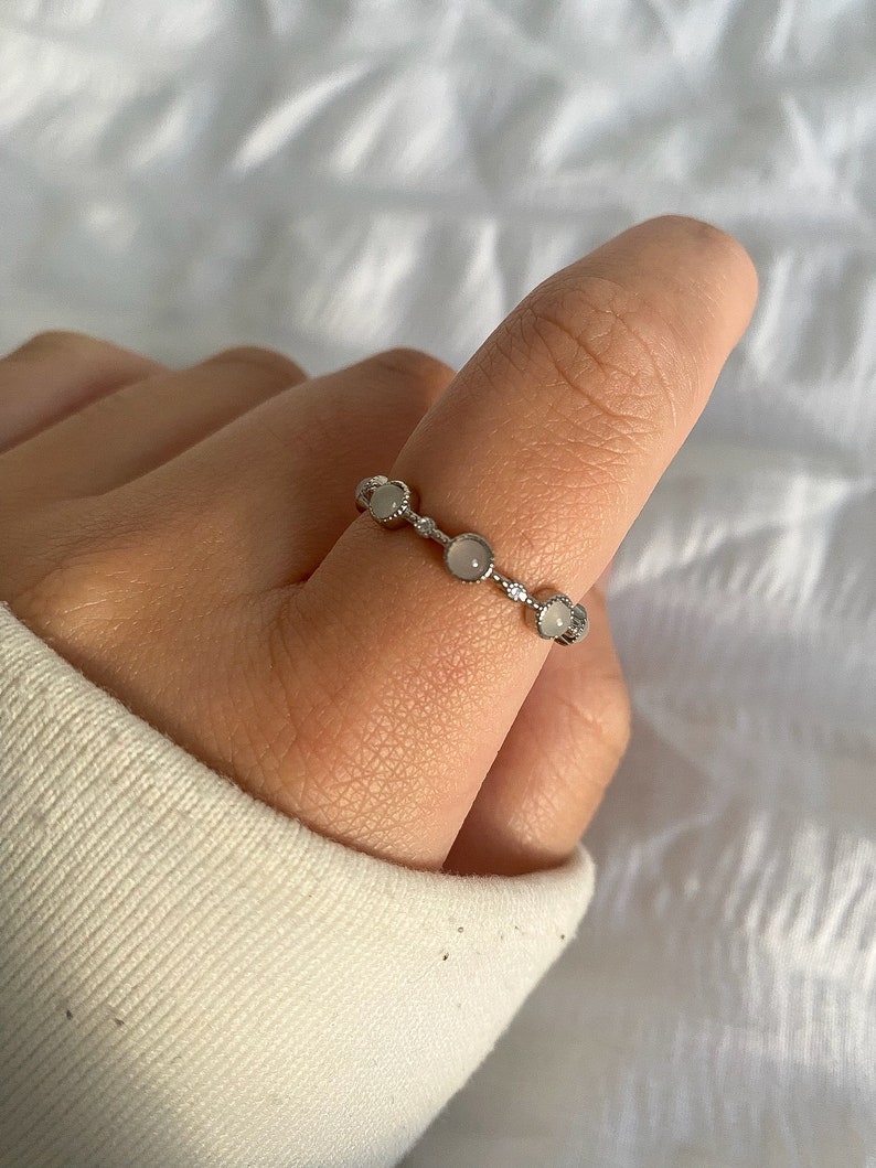 Sterling Silver Moonstone Ring, Adjustable Ring, Dainty Gemstone Ring, Cute Ring, Delicate Ring, Rings For Women, Minimalist Jewellery, Ring image 1